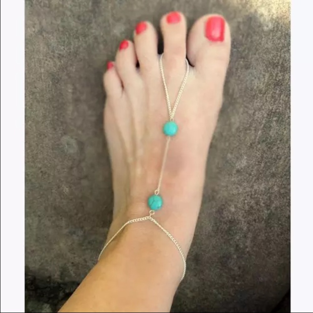 NEW! PAIR of Turquoise silver anklet with toe ring